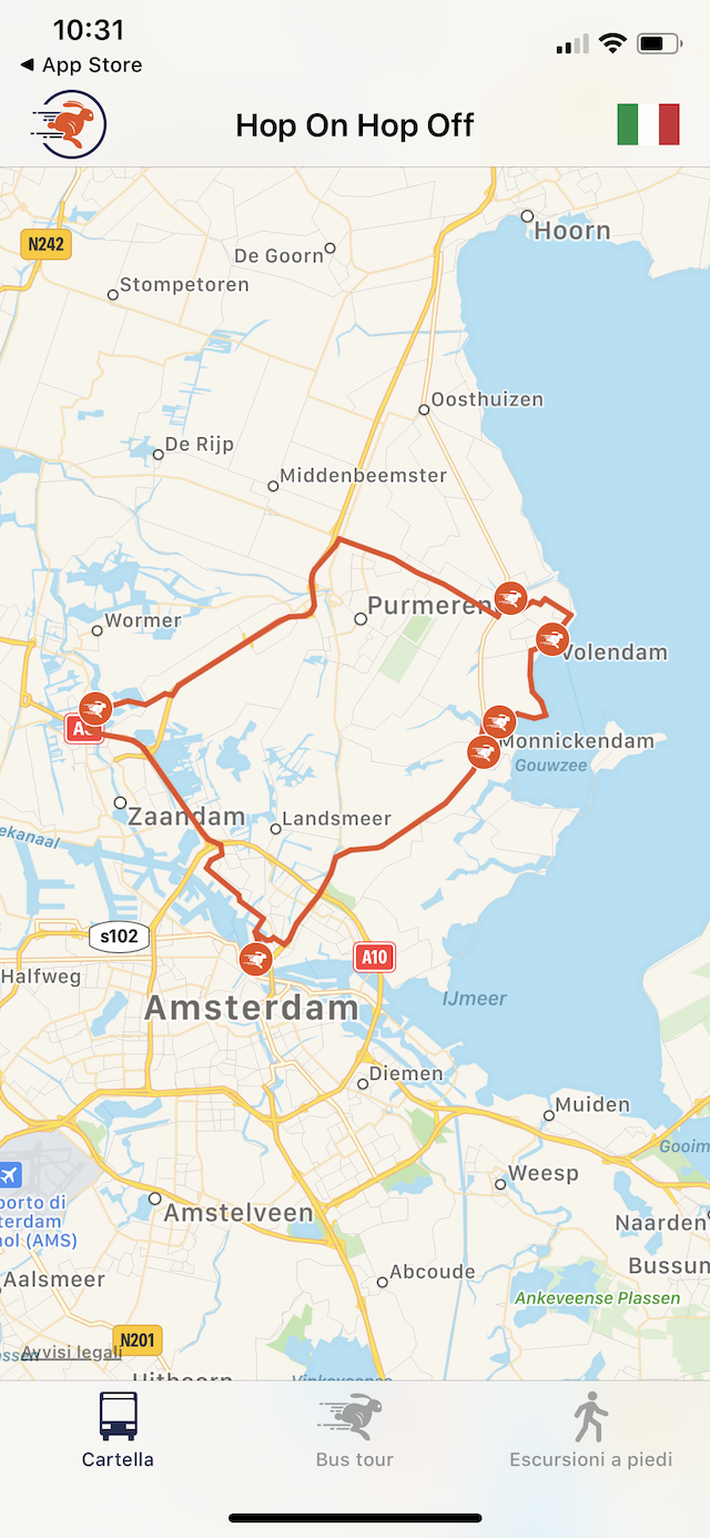карта тура по городам рядом с Амстердамом с Hop on Hop off Holland