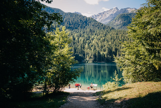 озеро Товель на севере Италии в регионе трентино-альто-адидже
